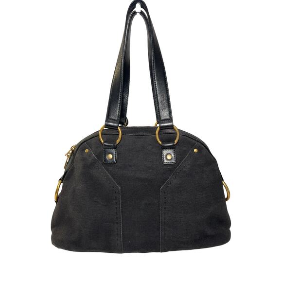 Vintage Yves Saint Laurent Rive Gauche Muse Tote Black Canvas Leather Italy - Picture 7 of 16